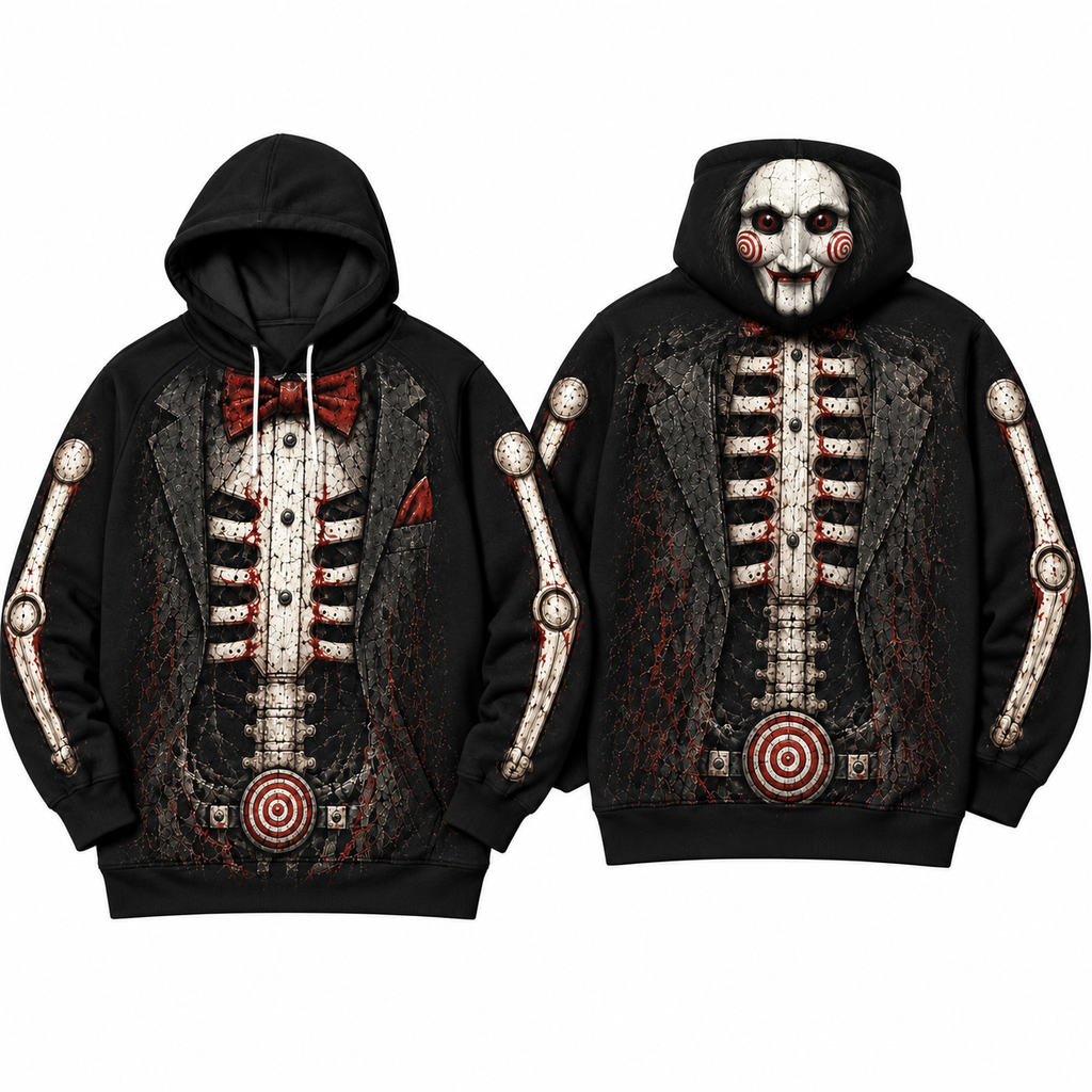 Premium Saw Billy The Puppet Skeleton Tuxedo Halloween Horror 3D Hoodie