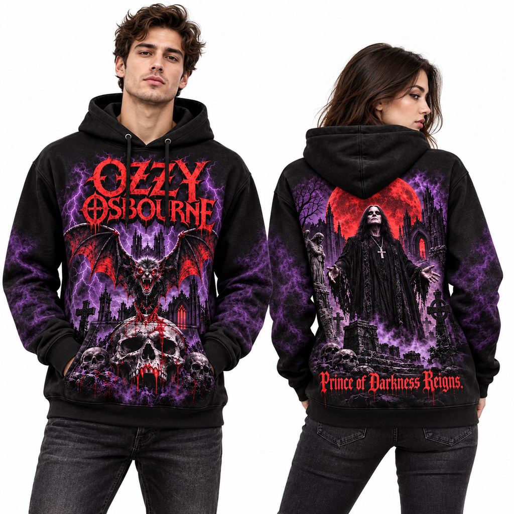 Ozzy Osbourne Bats Skull Prince Of Darkness Reigns Cloaked Figure Hoodie for Dark Rock Fans NDN 2