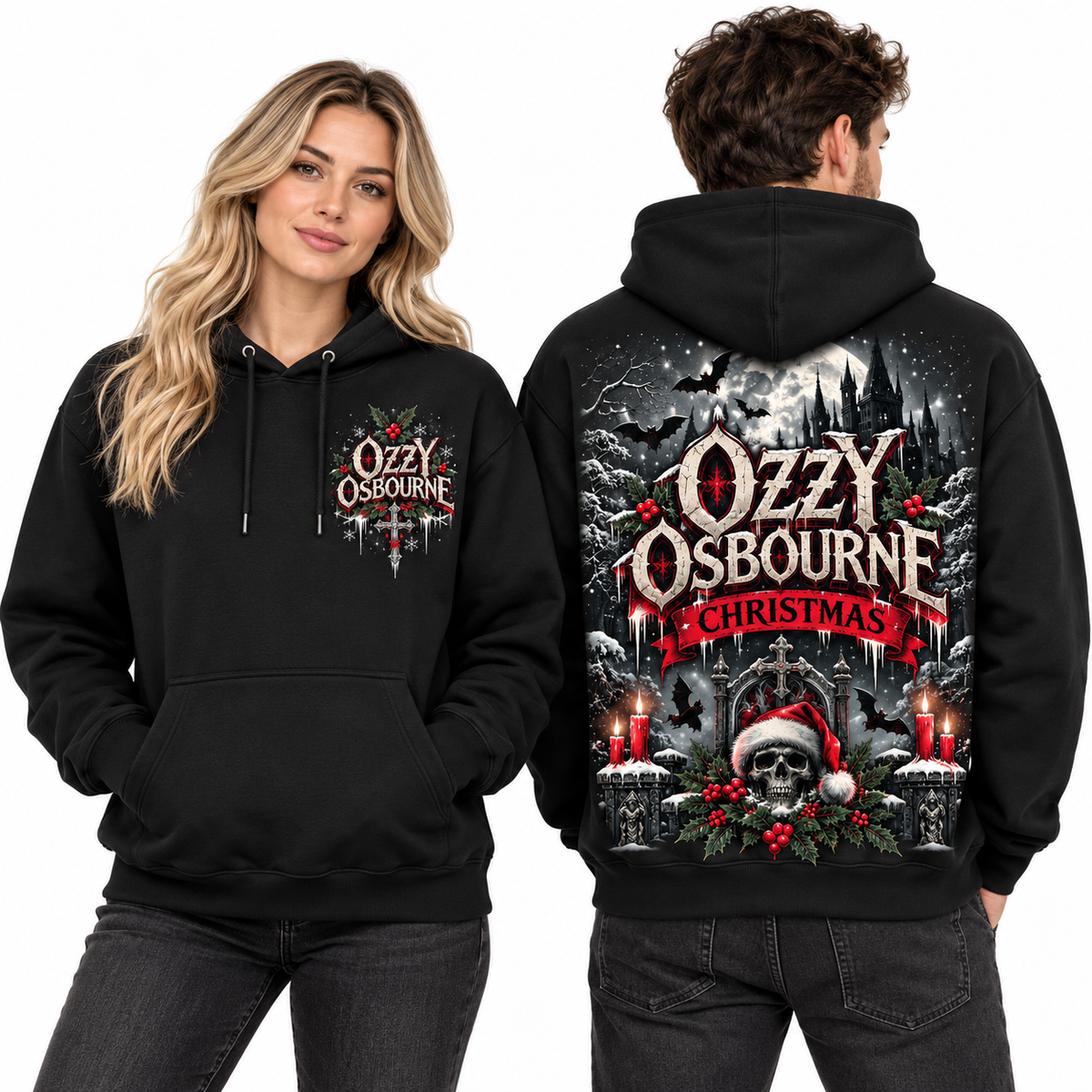 Ozzy Osbourne Christmas Skull Hoodie NTH1 for Rock Fans Who Love Dark Holiday Style 2