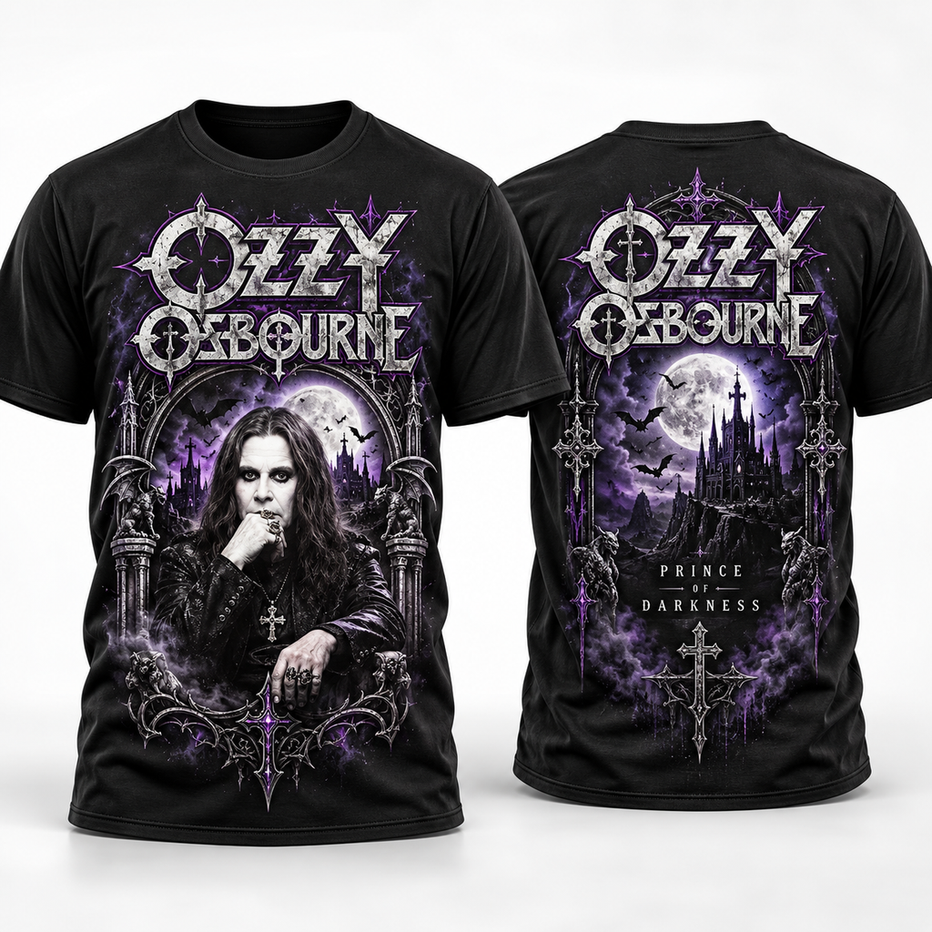 Ozzy Osbourne Purple Bat Cross 3D Shirt for Metal Fans Who Live for the Night Under Moonlit Skies NY 1
