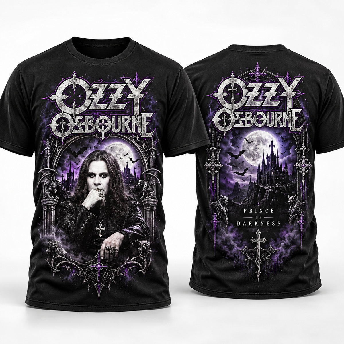 Ozzy Osbourne Purple Bat Cross 3D Shirt for Metal Fans Who Live for the Night Under Moonlit Skies NY 1