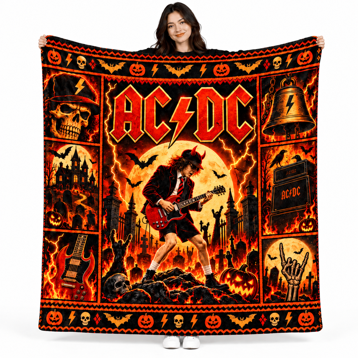 Ozzy Purple Orange Portrait Fleece Blanket For Halloween Prince Of Darkness Fans NDN 1
