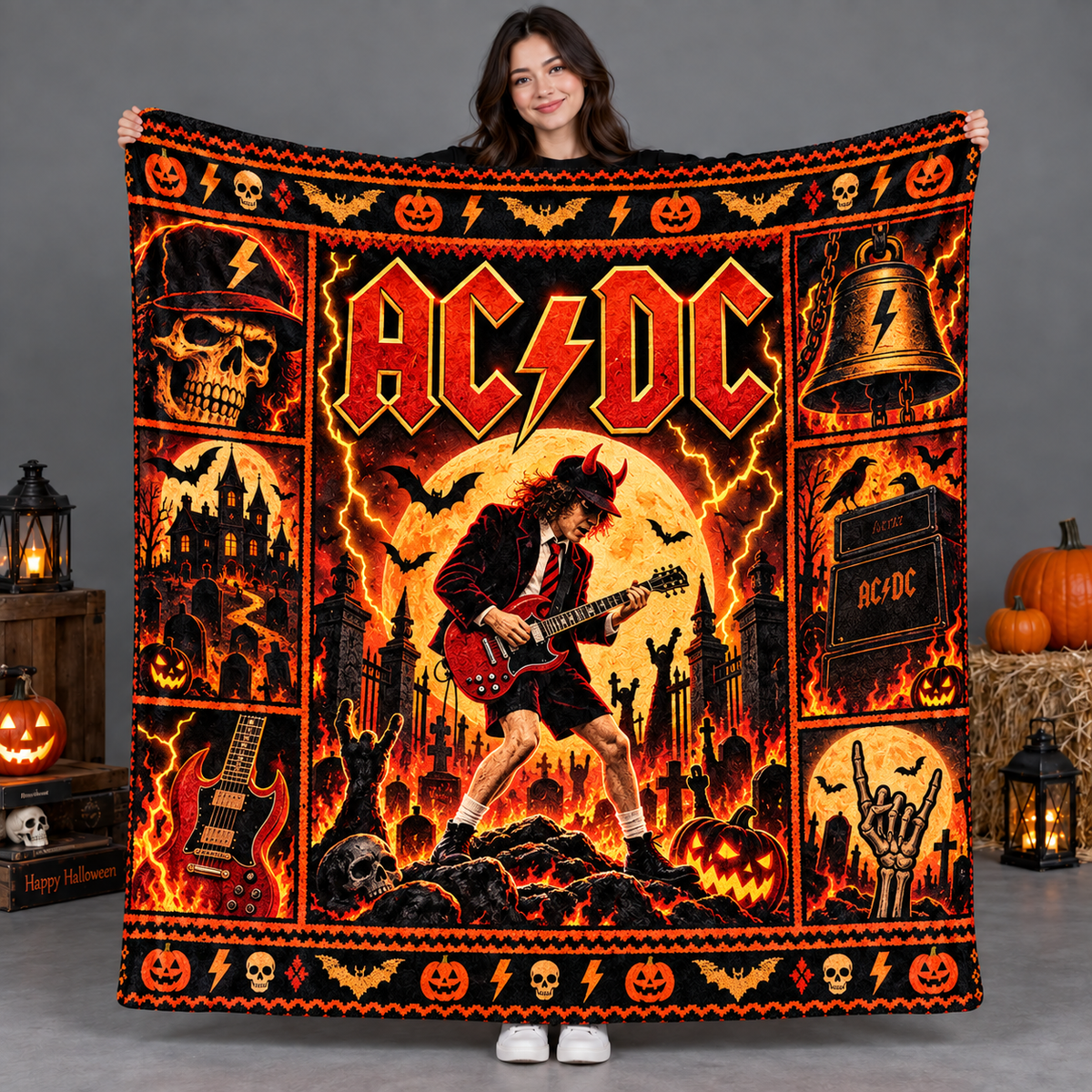 Ozzy Purple Orange Portrait Fleece Blanket For Halloween Prince Of Darkness Fans NDN 2