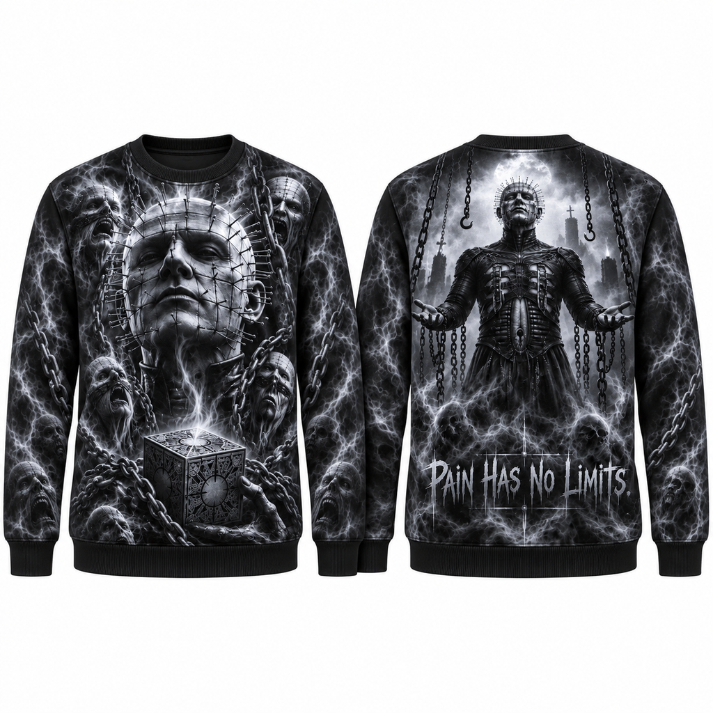 Pale Pinned Ghoul Face Pain Has No Limits Black Sweater for Dark Puzzle Fans NDN 1