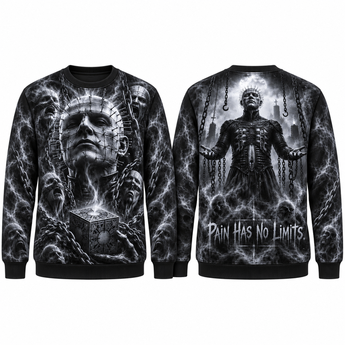 Pale Pinned Ghoul Face Pain Has No Limits Black Sweater for Dark Puzzle Fans NDN 1