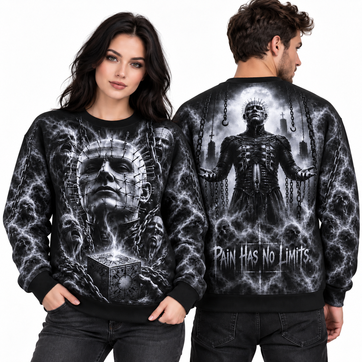 Pale Pinned Ghoul Face Pain Has No Limits Black Sweater for Dark Puzzle Fans NDN 2