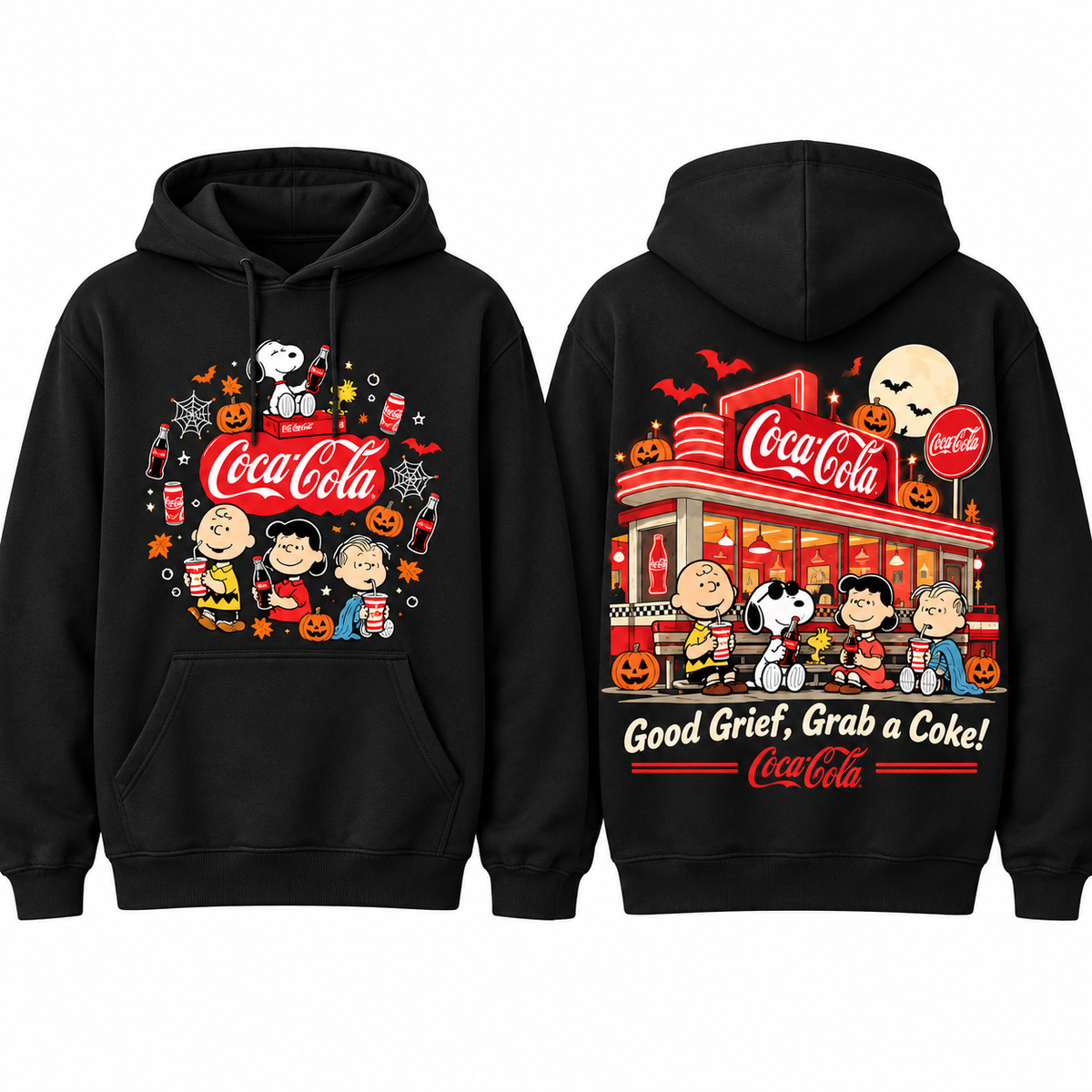 Peanuts Coca Cola Diner Good Grief Grab A Coke Hoodie for Halloween Coke Fans NDN 1