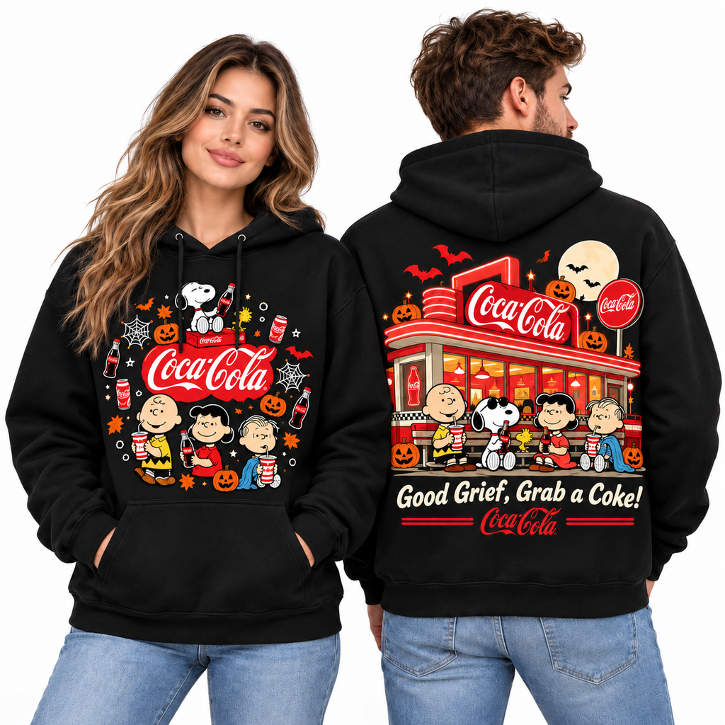 Peanuts Coca Cola Diner Good Grief Grab A Coke Hoodie for Halloween Coke Fans NDN 2