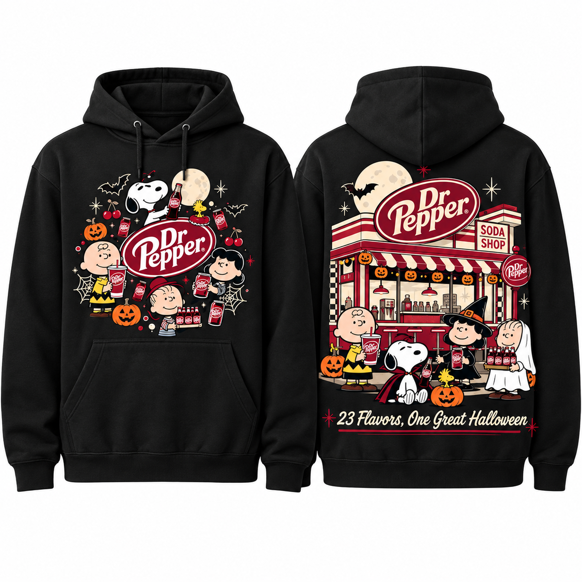 Peanuts Dr Pepper Diner Twenty Three Flavors One Great Halloween Hoodie for Halloween Soda Fans NDN 1