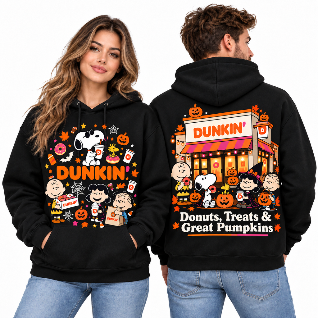 Peanuts Dunkin Storefront Donuts Ghosts Great Pumpkins Hoodie for Halloween Donut Fans NDN 2