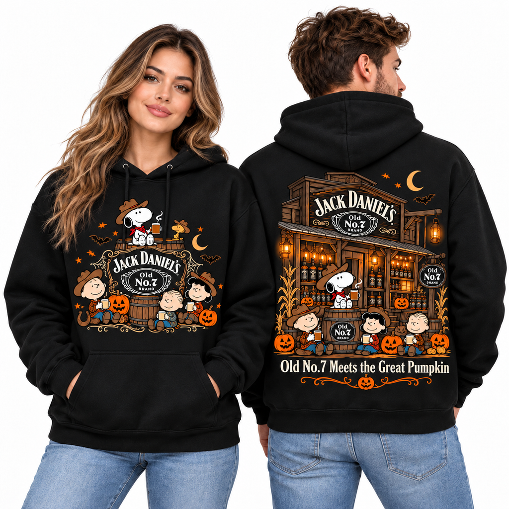 Peanuts Jack Daniels Saloon Old No 7 Meets The Great Pumpkin Hoodie for Halloween Saloon Fans NDN 2