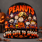 Peanuts Snoopy Woodstock Pumpkin Graphic Print Knit Beanie for Cute Halloween Nights NDN 2