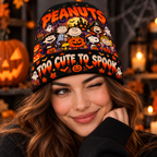 Peanuts Snoopy Woodstock Pumpkin Graphic Print Knit Beanie for Cute Halloween Nights NDN 3