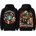 Peanuts Starbucks Halloween Gang Pumpkins Scream Sips Storefront Hoodie for Halloween Coffee Fans NDN 1