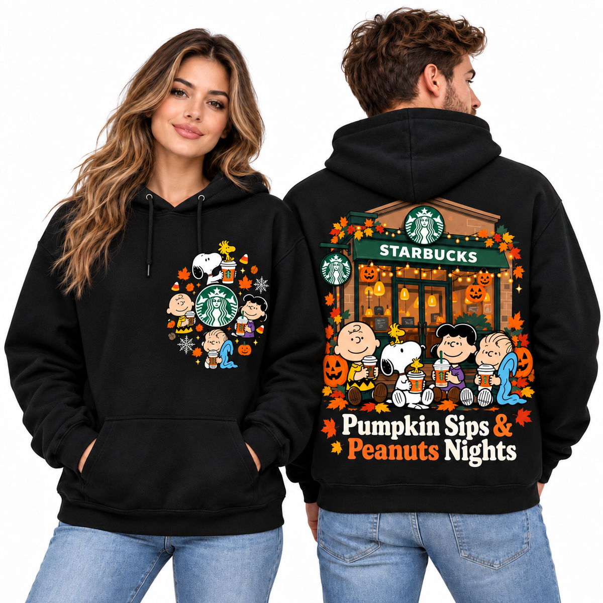 Peanuts Starbucks Pumpkin Sips Storefront Peanuts Nights Hoodie for Pumpkin Coffee Fans NDN 2