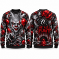 Pennywise Clown Red Balloons We All Float Black Sweater for Circus Sewer Fans NDN 1