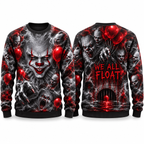 Pennywise Clown Red Balloons We All Float Black Sweater for Circus Sewer Fans NDN 1