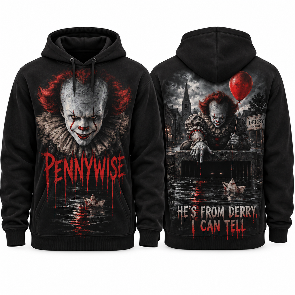 Pennywise Dripping Hes From Derry I Can Tell Balloon Hoodie for Clown Horror Fans NDN 1