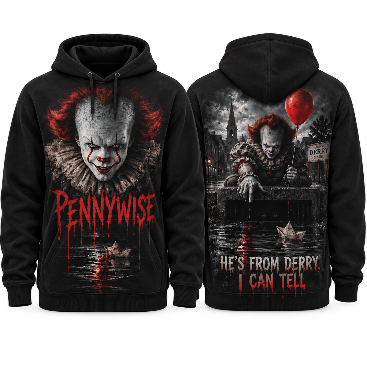 Pennywise Dripping Hes From Derry I Can Tell Balloon Hoodie for Clown Horror Fans NDN 1