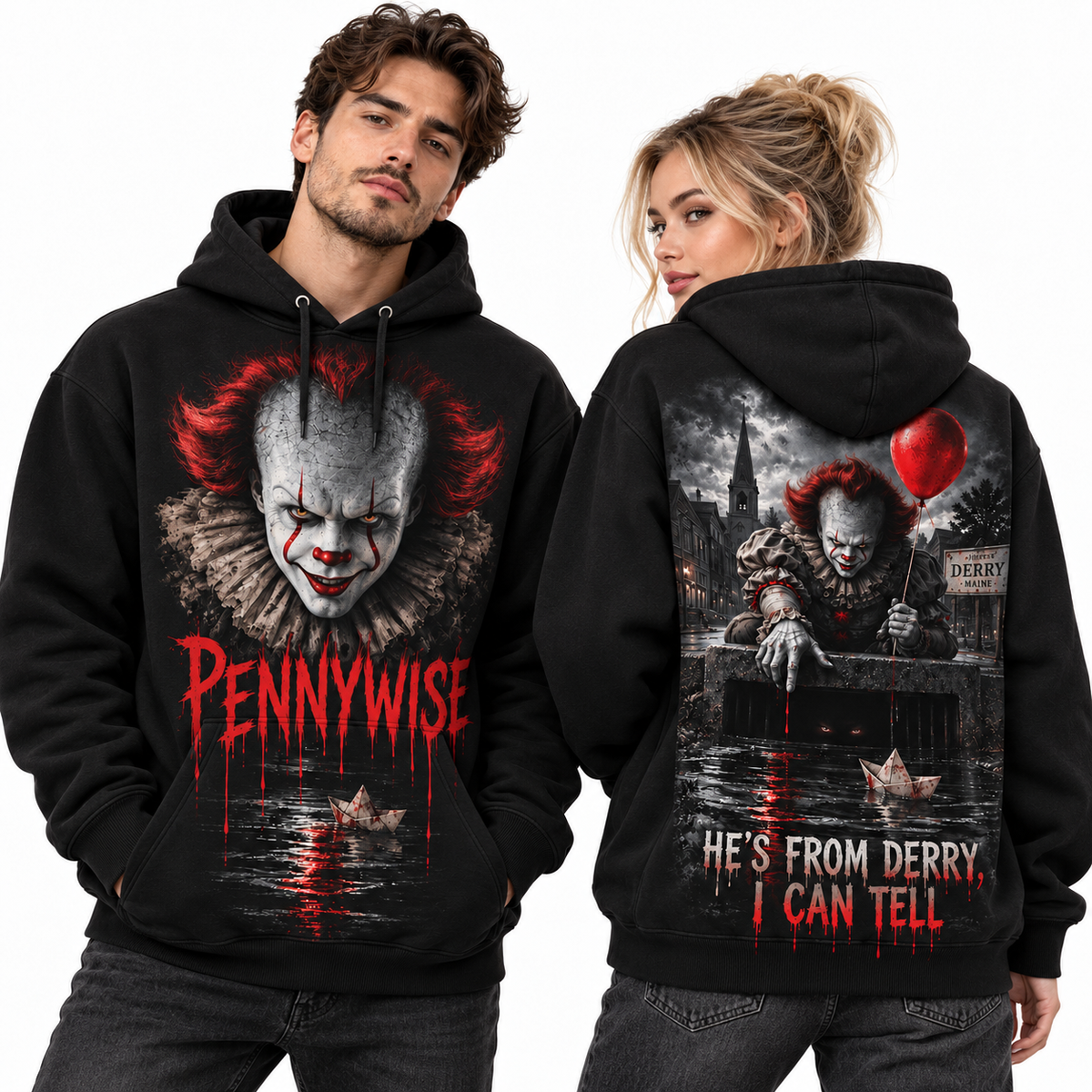 Pennywise Dripping Hes From Derry I Can Tell Balloon Hoodie for Clown Horror Fans NDN 2