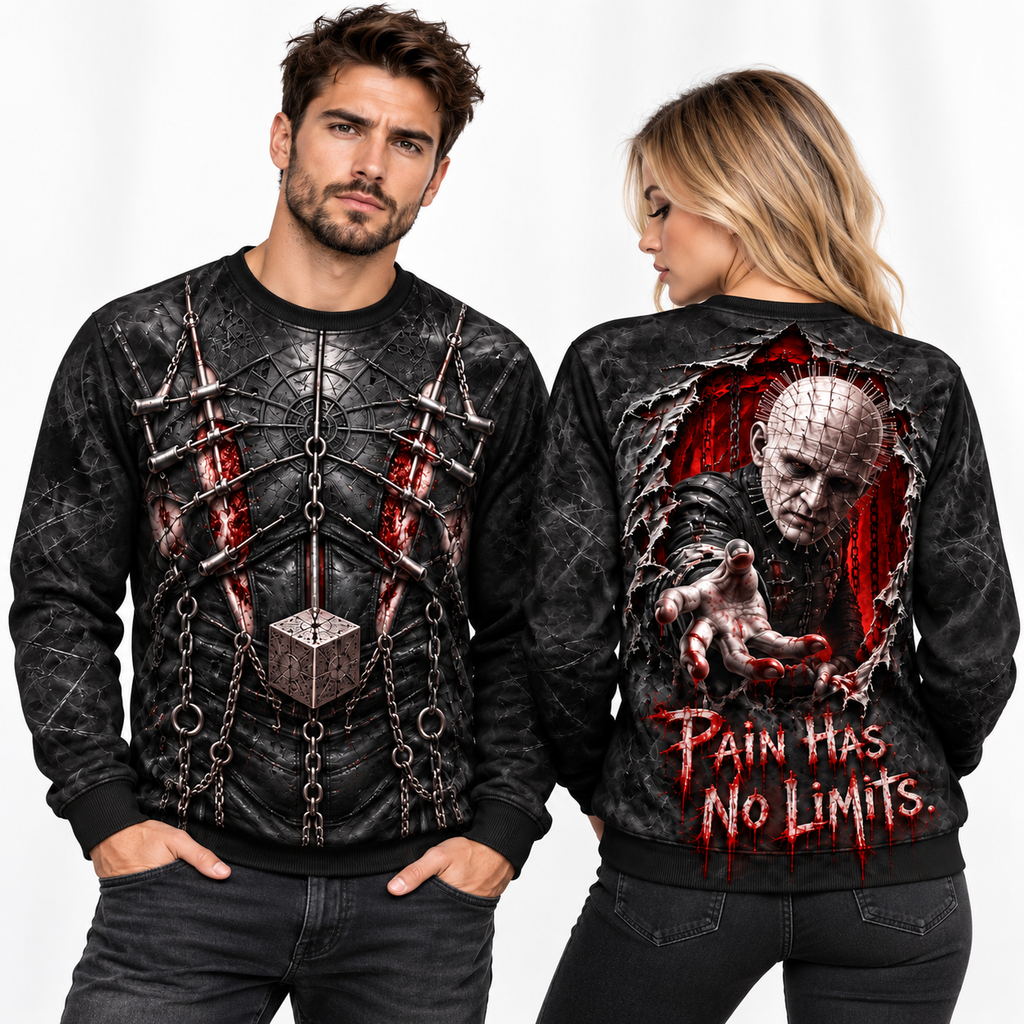 Pinhead Leather Jacket Pain Has No Limits Black Sweater for Chain Horror Fans NDN 2