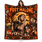 Post Malone Guitar Portrait And Pumpkins Fleece Blanket For Spooky Movie Nights NDN 1