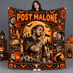 Post Malone Guitar Portrait And Pumpkins Fleece Blanket For Spooky Movie Nights NDN 2