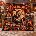 Post Malone Guitar Portrait And Pumpkins Fleece Blanket For Spooky Movie Nights NDN 3
