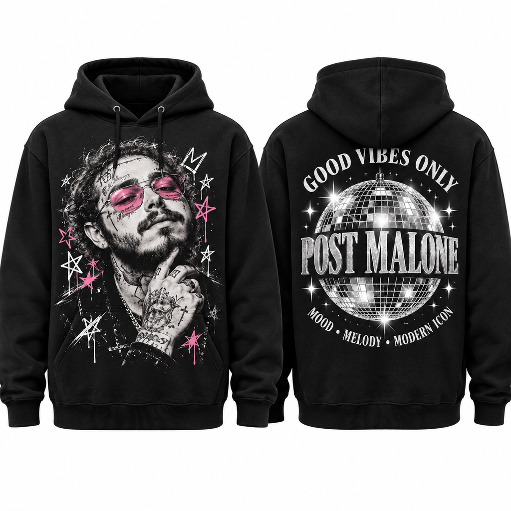 Post Malone Sunglasses Stars Good Vibes Only Disco Lettering Hoodie for Good Vibes Fans NDN 1