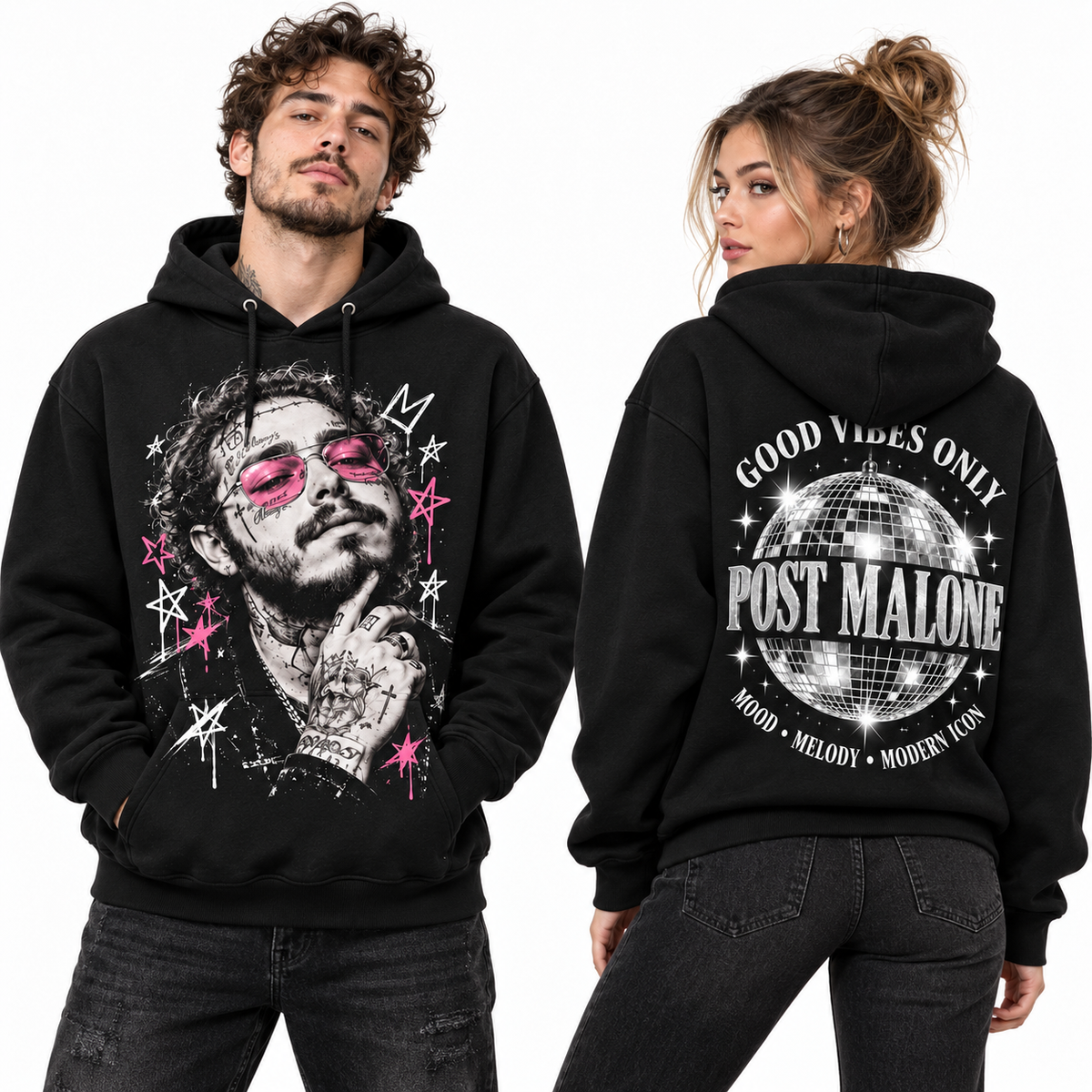 Post Malone Sunglasses Stars Good Vibes Only Disco Lettering Hoodie for Good Vibes Fans NDN 2