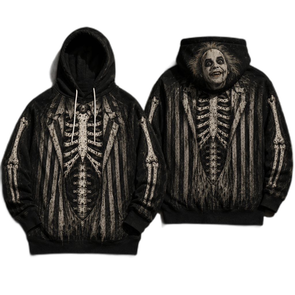 Premium Beetlejuice Skeleton Halloween Striped Suit Horror 3D Hoodie 1