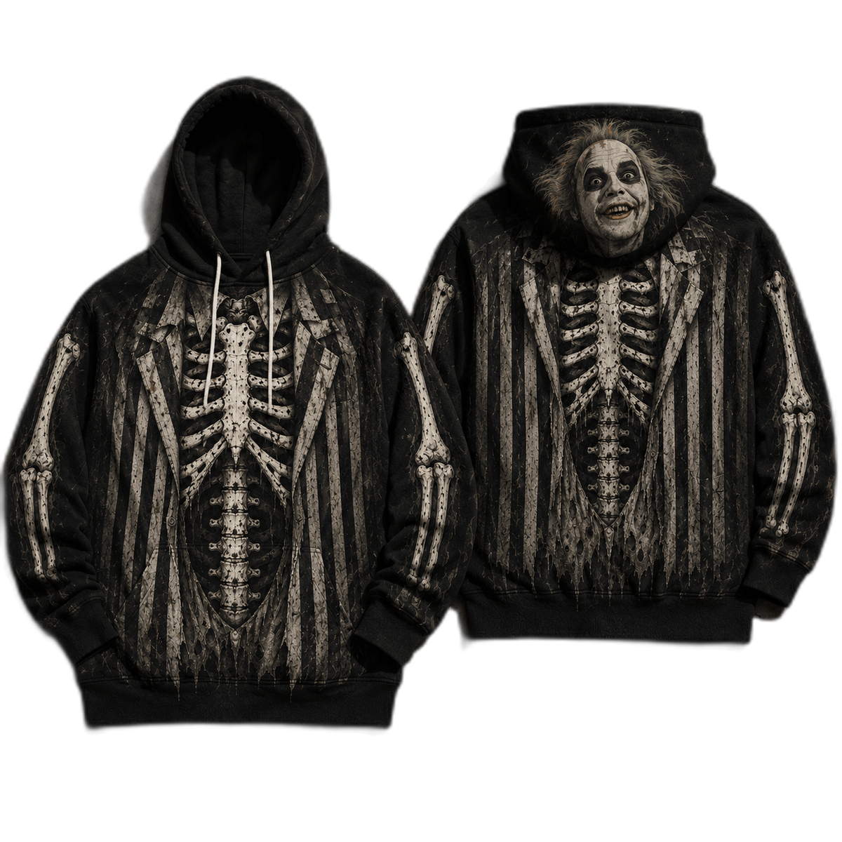Premium Beetlejuice Skeleton Halloween Striped Suit Horror 3D Hoodie 1