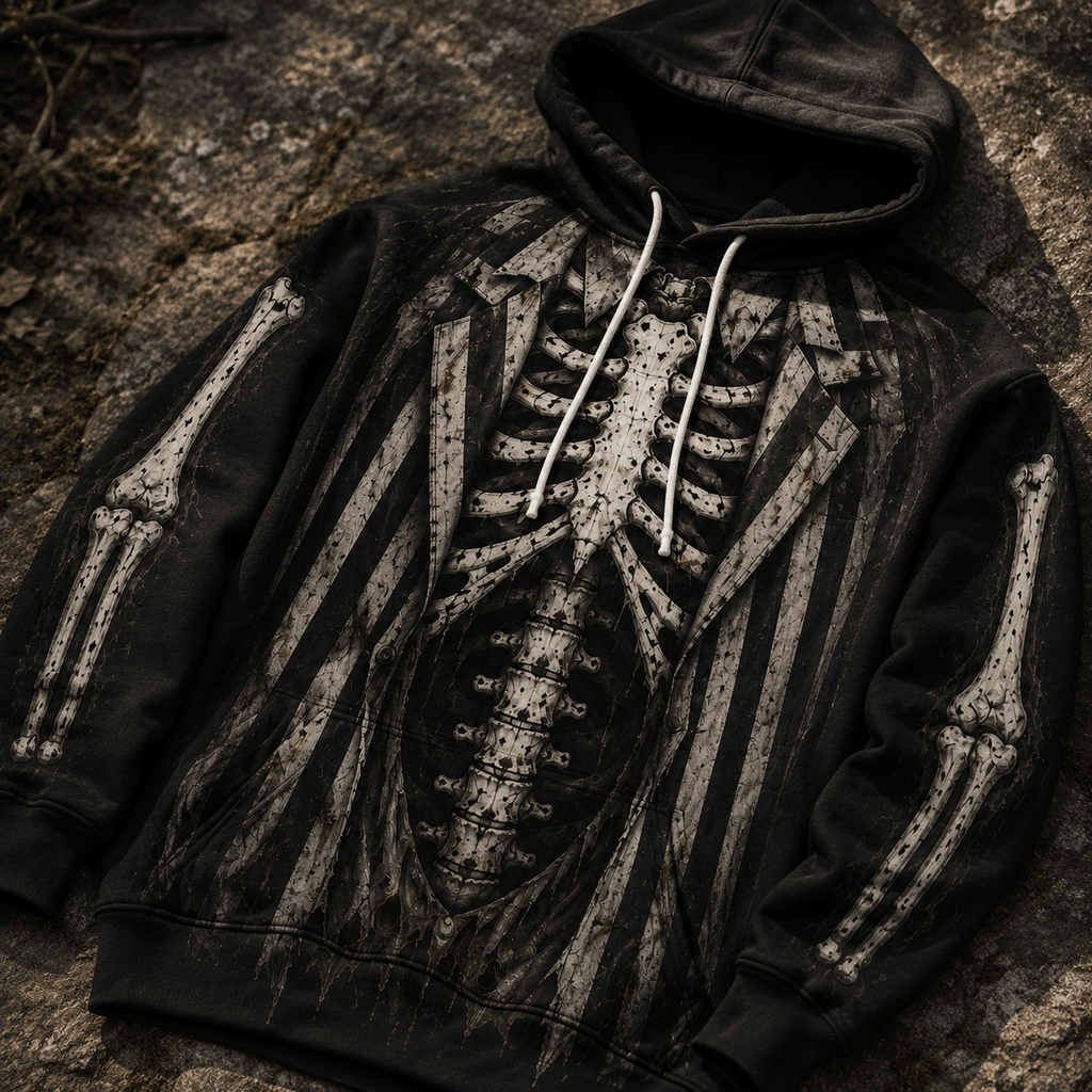 Premium Beetlejuice Skeleton Halloween Striped Suit Horror 3D Hoodie 3