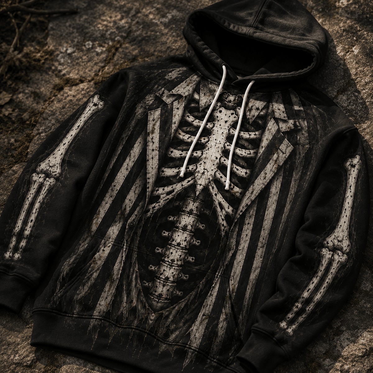 Premium Beetlejuice Skeleton Halloween Striped Suit Horror 3D Hoodie 3