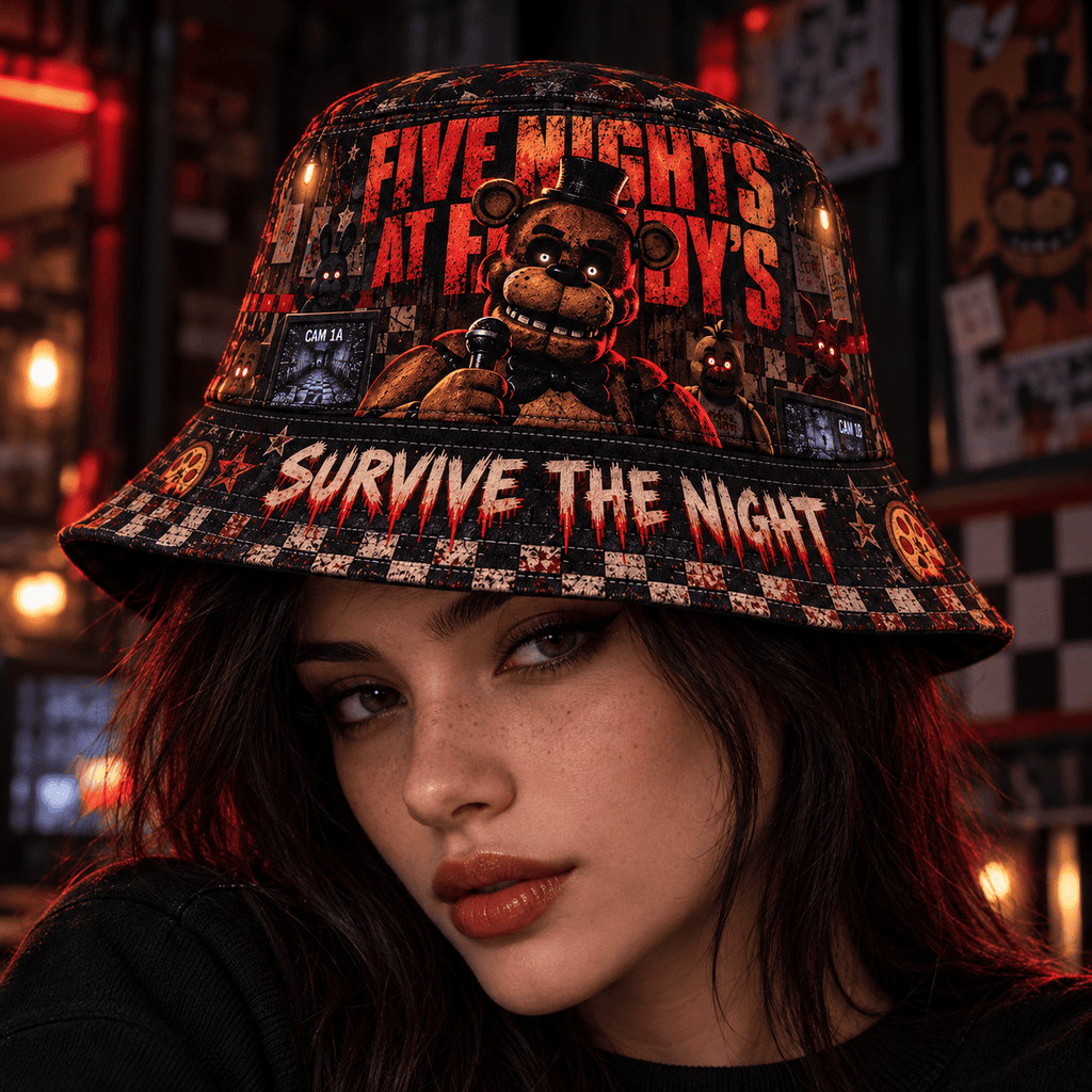 Premium Freddy Fazbear Survive The Night Horror Game Graphic Bucket Hat NDN 2