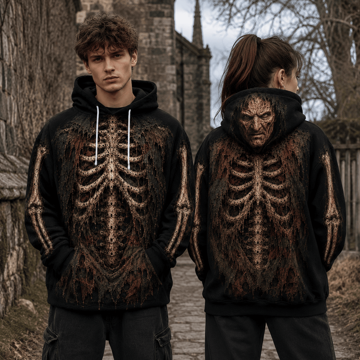 Premium Freddy Krueger Skeleton Nightmare on Elm Street Halloween Horror 3D Hoodie 2