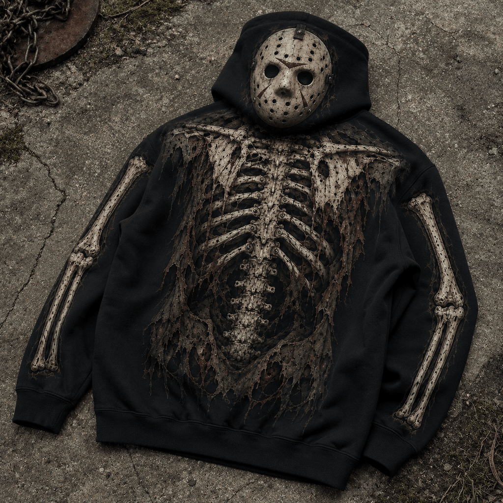 Premium Jason Voorhees Skeleton Friday The 13th Halloween Horror 3D Hoodie 3