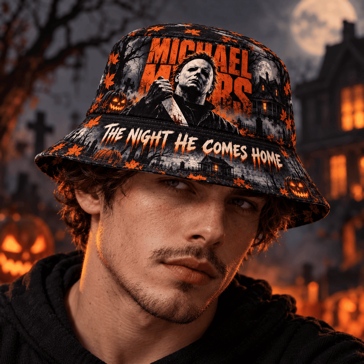 Premium Michael Myers The Night He Comes Home Horror Bucket Hat NDN 2