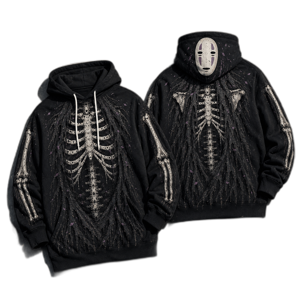 Premium No Face Kaonashi Skeleton Spirited Away Anime Halloween 3D Hoodie 1