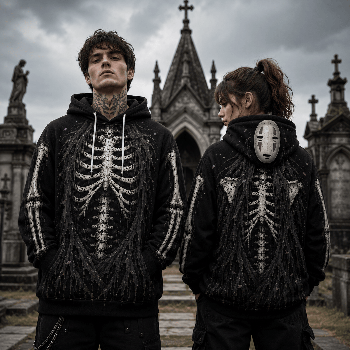 Premium No Face Kaonashi Skeleton Spirited Away Anime Halloween 3D Hoodie 2