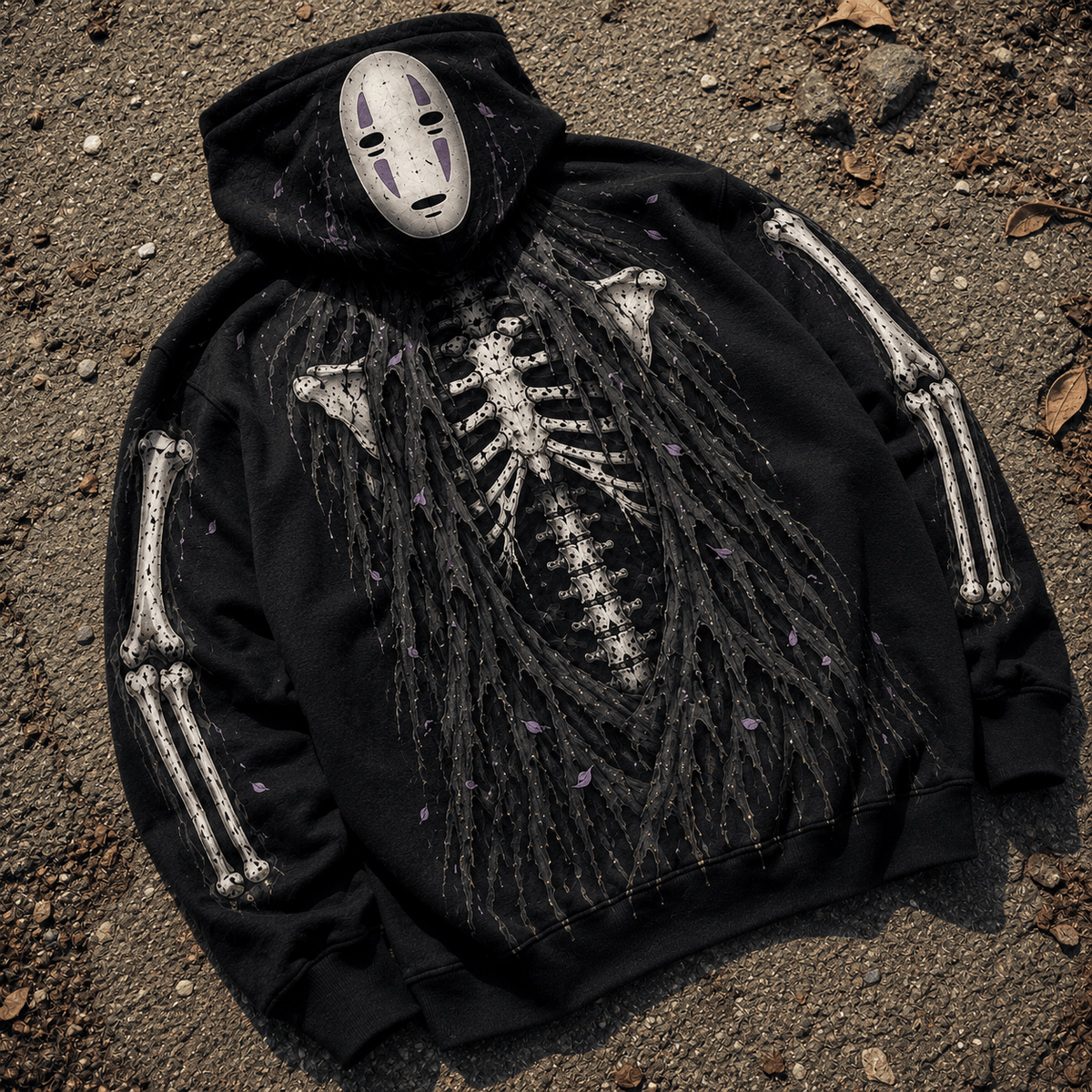 Premium No Face Kaonashi Skeleton Spirited Away Anime Halloween 3D Hoodie 3
