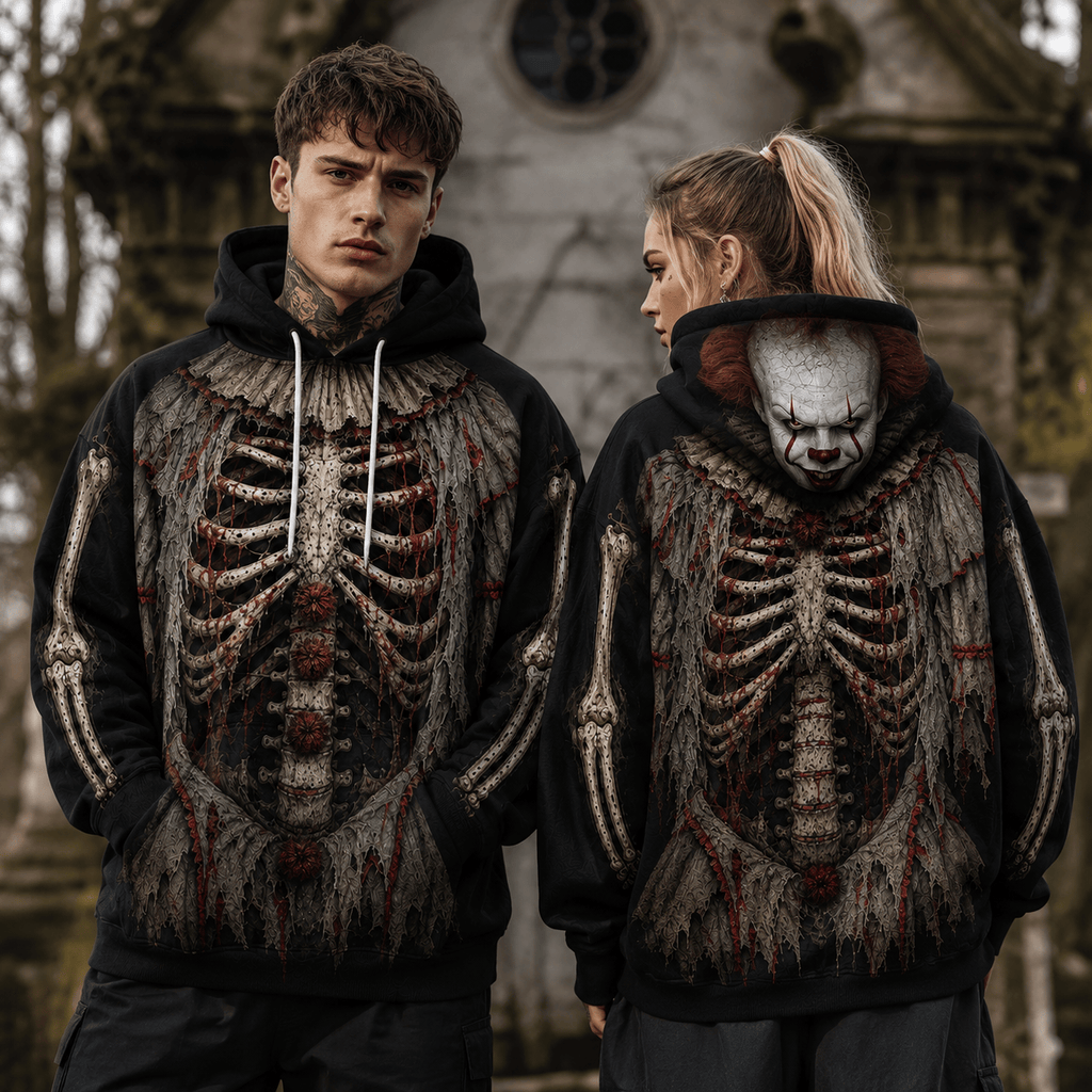 Premium Pennywise IT Clown Skeleton Halloween Horror 3D Hoodie 2