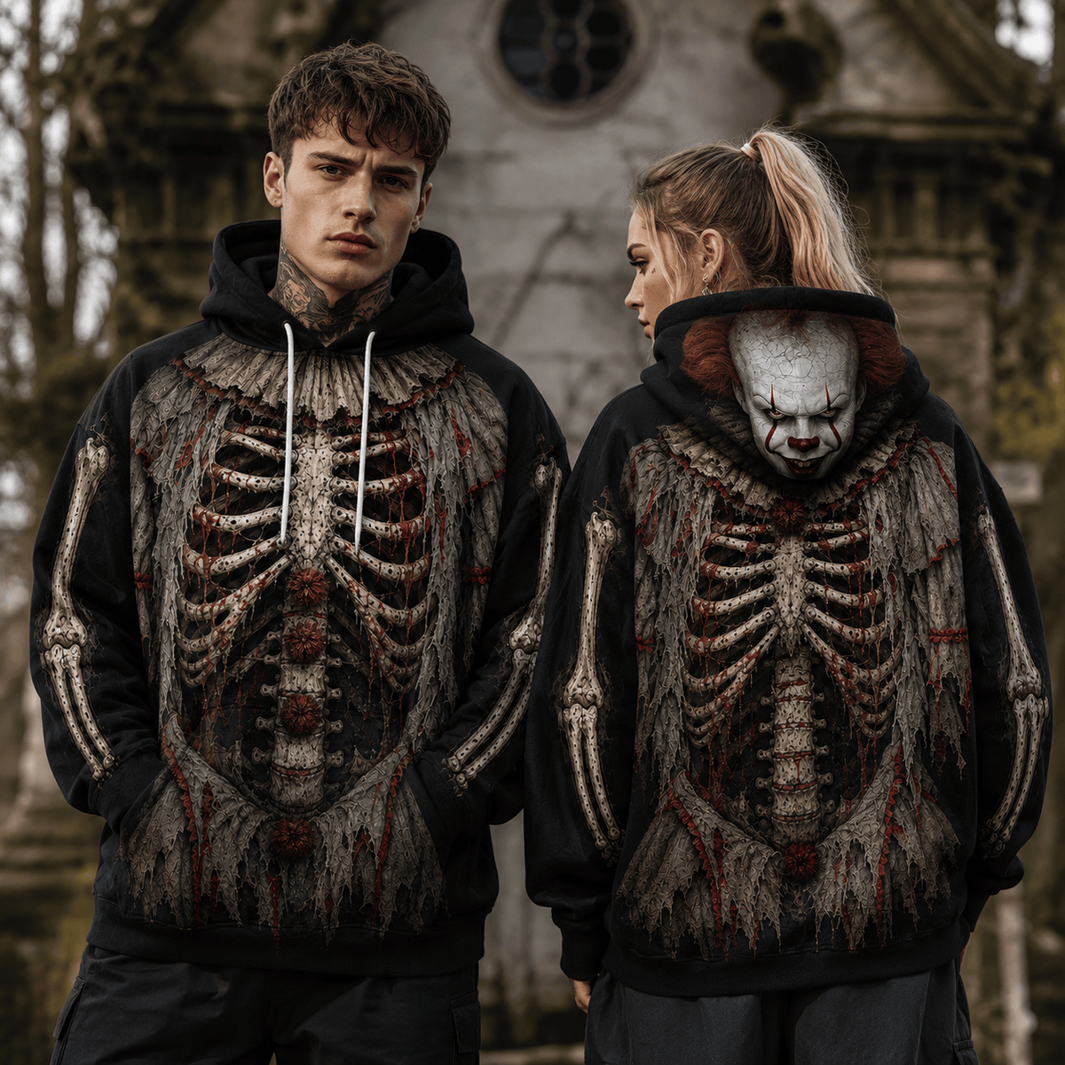 Premium Pennywise IT Clown Skeleton Halloween Horror 3D Hoodie 2