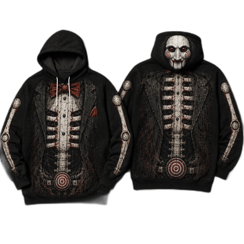 Premium Saw Billy The Puppet Skeleton Tuxedo Halloween Horror 3D Hoodie 1