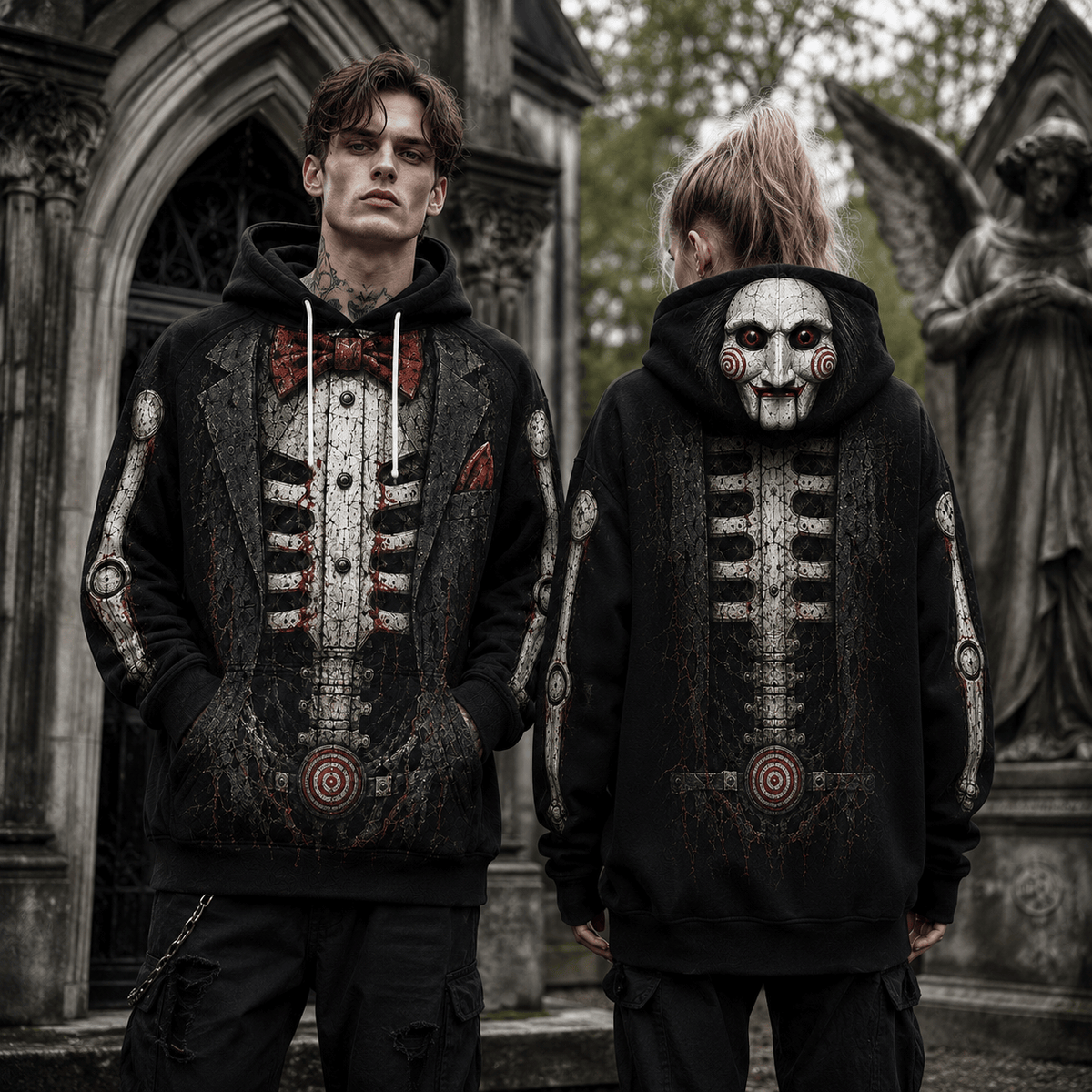 Premium Saw Billy The Puppet Skeleton Tuxedo Halloween Horror 3D Hoodie 2
