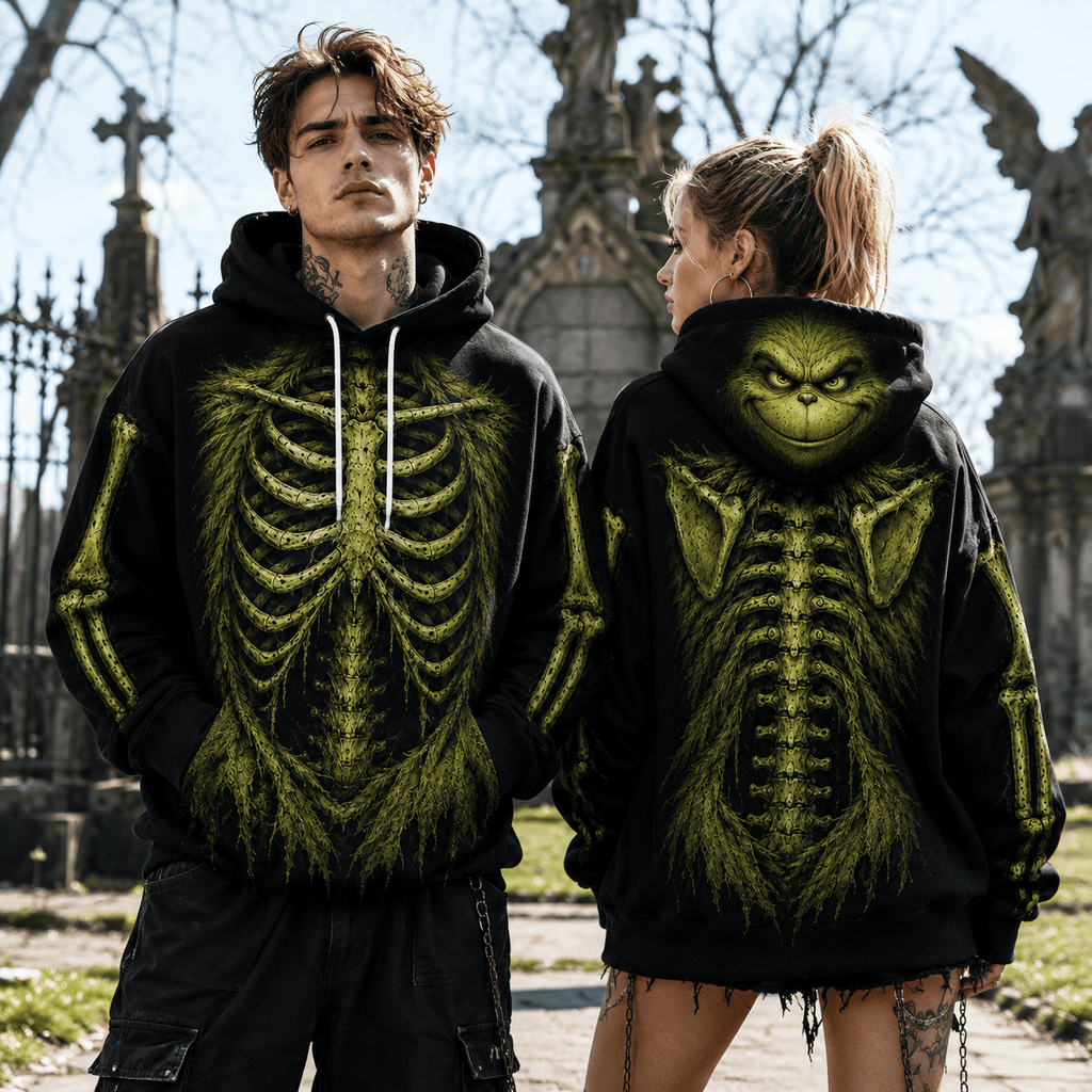 Premium The Grinch Skeleton Halloween Christmas Horror 3D Hoodie 2