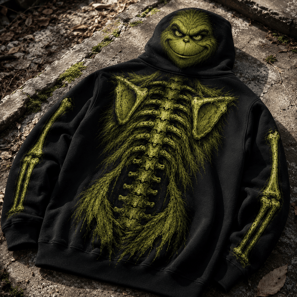 Premium The Grinch Skeleton Halloween Christmas Horror 3D Hoodie 4