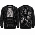 Priest Cross Necklace Pray For Mercy Black Sweater for Chapel Horror Night Fans NDN 1