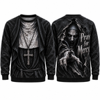 Priest Cross Necklace Pray For Mercy Black Sweater for Chapel Horror Night Fans NDN 1