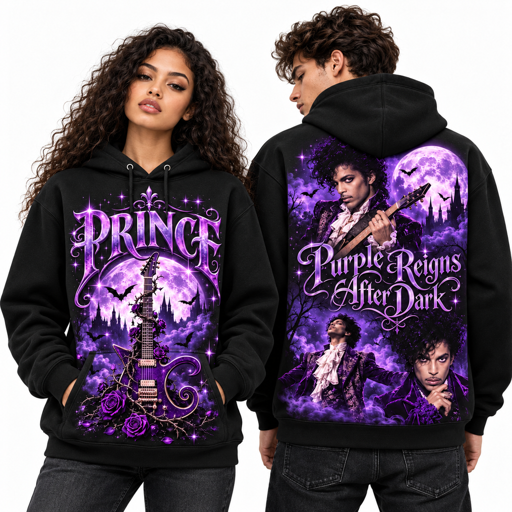 Prince Guitar Castle Purple Reigns After Dark Hoodie for Purple Funk Fans Night Style NDN 2